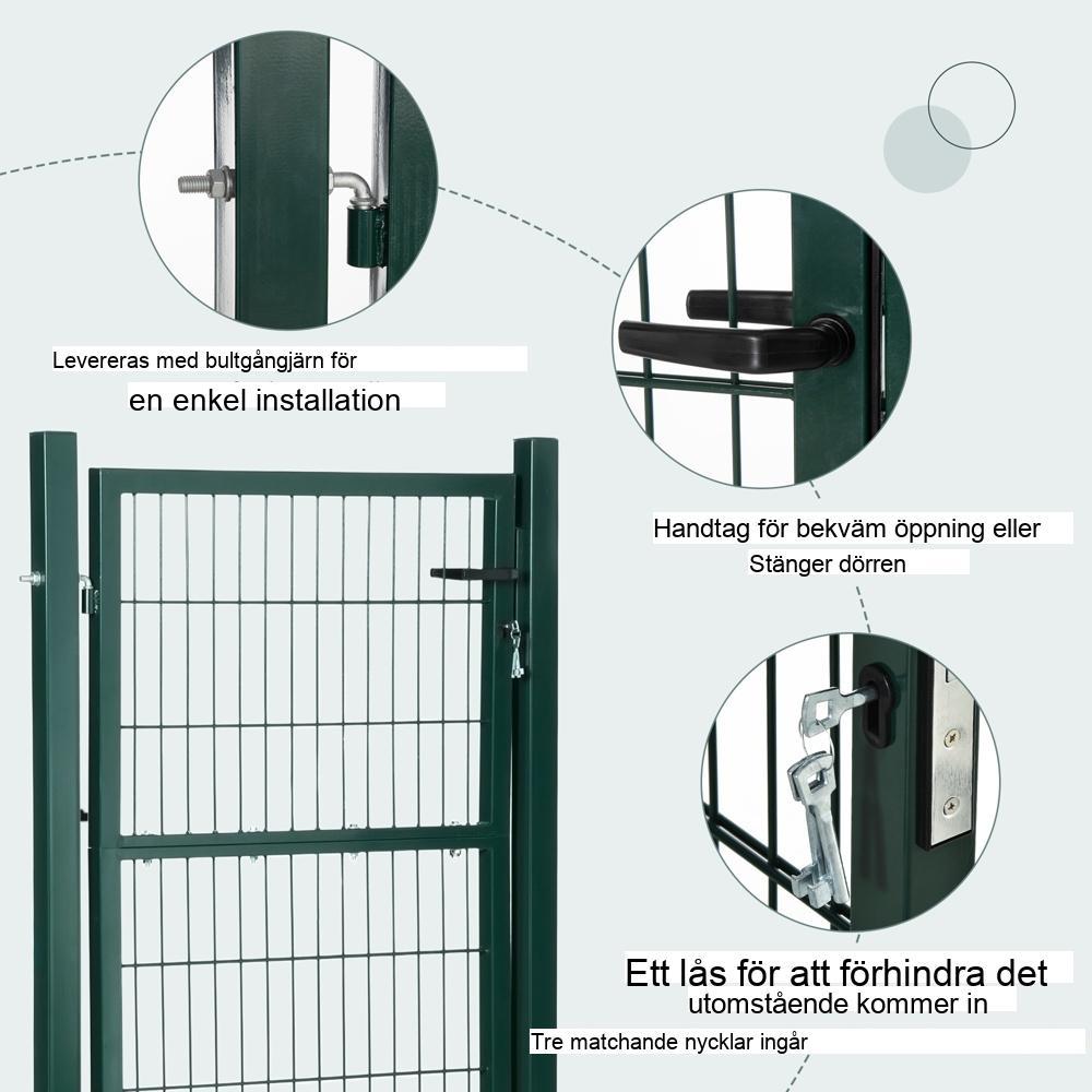 Trädgårdsport i stål med lås – Grön 97x170cm