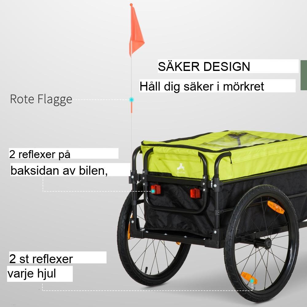 2-i-1 lastvagn, cykel och vagn, med broms, förvaringsväska och reflektorer (40 kg kapacitet)