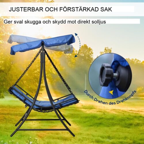 Hollywood Double Swing Lounger med tak, blå stålram, 2 personer