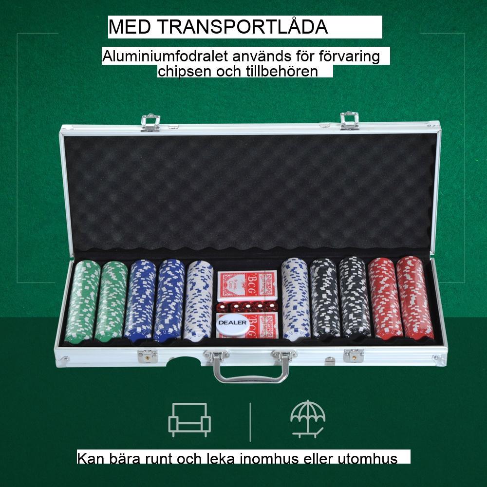 Professionellt pokerset med aluminiumfodral – 500 marker, kort och tärningar