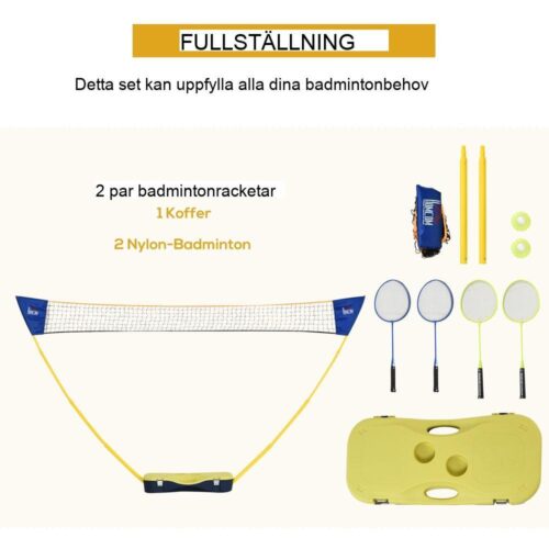 Bärbart badmintonset med racketar, fjäderbollar och resväska