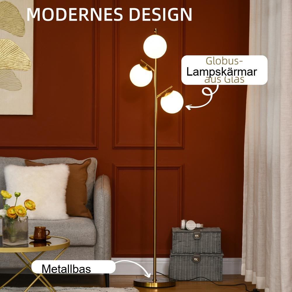 Modern 3-ljus golvlampa i glas – guld, 169 cm, E27-sockel, 40W Max