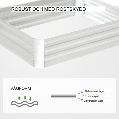 Upphöjd trädgårdssäng i galvaniserat stål – 120×90 cm planteringskärl för blommor och grönsaker