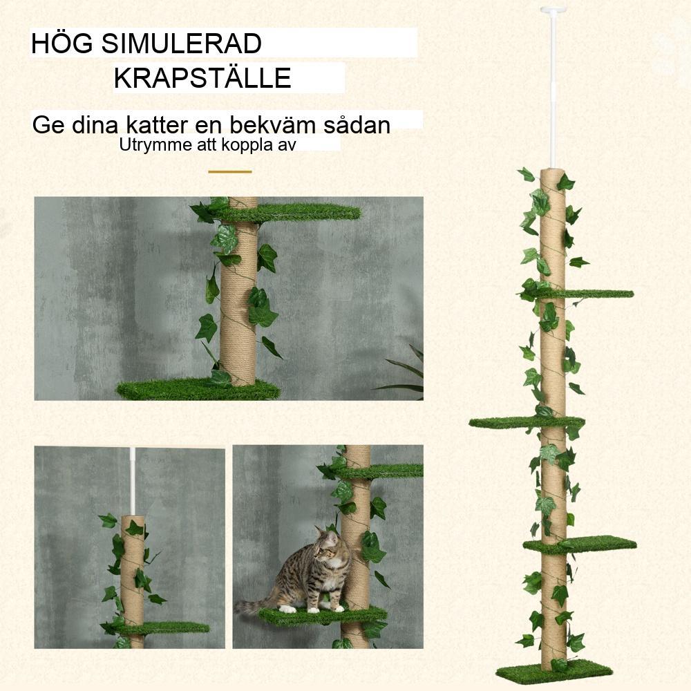 Kattträd med justerbar höjd med skrapstolpar i jute och tippskydd