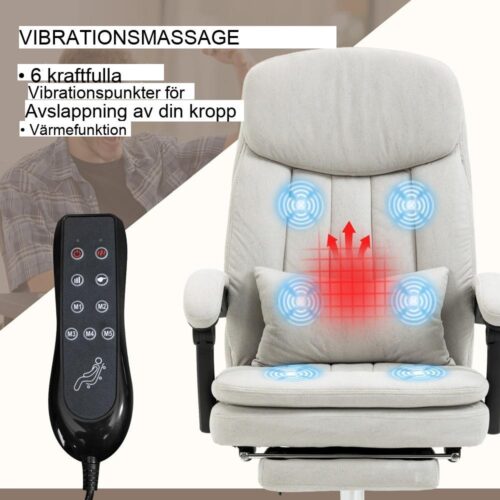 Gräddvit ergonomisk massagekontorsstol med värmefunktion