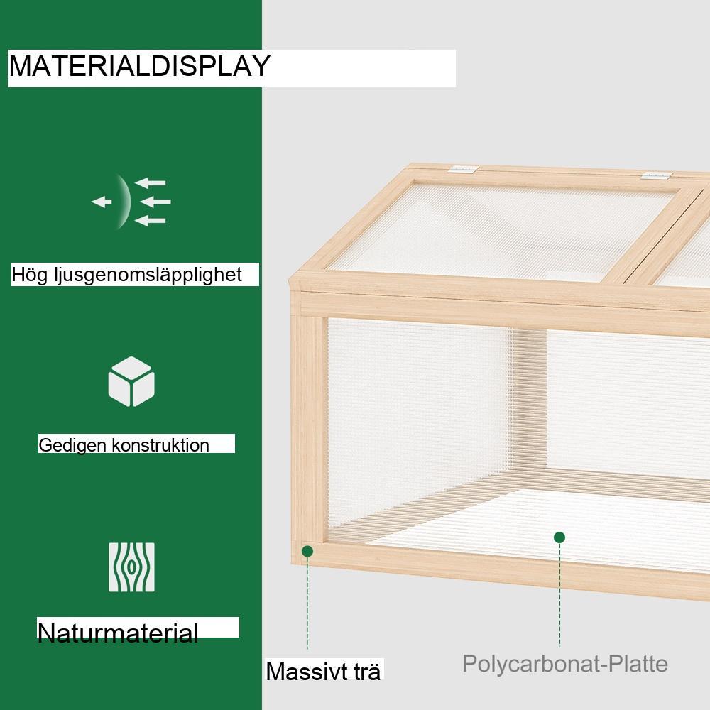 Drivhus med kall ram av trä förlänger växtsäsongen med polykarbonatskydd