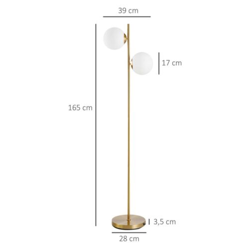 Modern tvådelad golvlampa i glas, guld och vit, 165 cm hög för vardagsrum