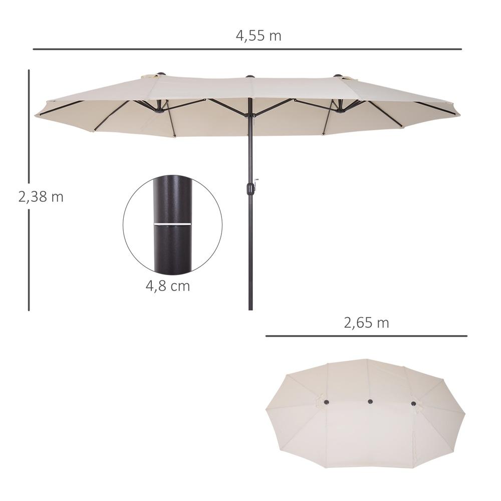 XXL Beige uteplatsparaply med handvev, dubbelparasoll – 455 x 270 cm