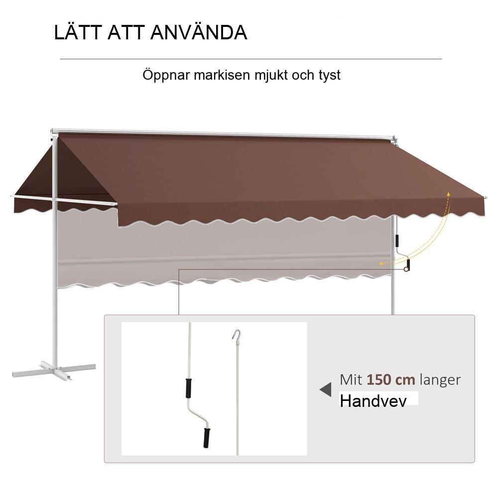 Fristående Markis 4,5×3,4m Trädgårdsskydd Tak Solskydd Handvev