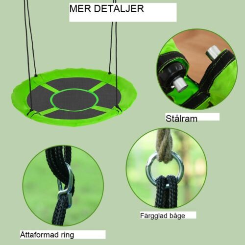 Grön 110 cm bogunga, hållbar trädgårdsgunga för barn upp till 150 kg