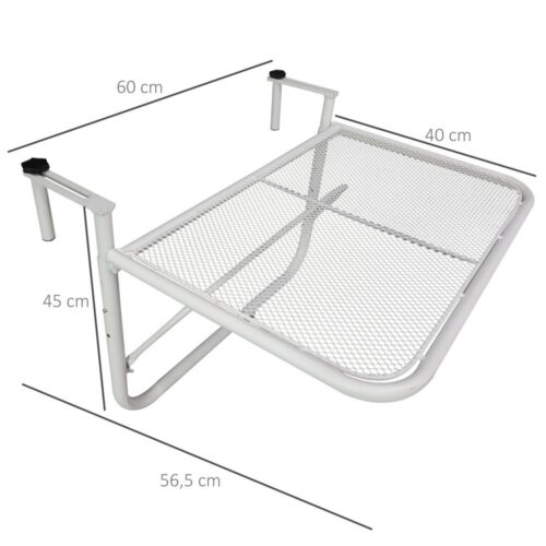 Vit Justerbart Hängande Balkongbord Metall 60×56,5cm för Trädgårdsterrass