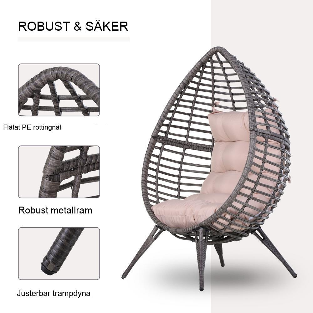 Modern Rotting Drop Shape Egg Stol med Dyna, Grå