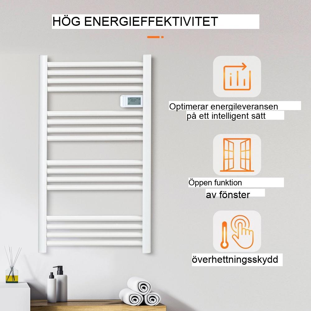 Vit handdukskylare i aluminium 540x960mm med överhettningsskydd och fönstersensor