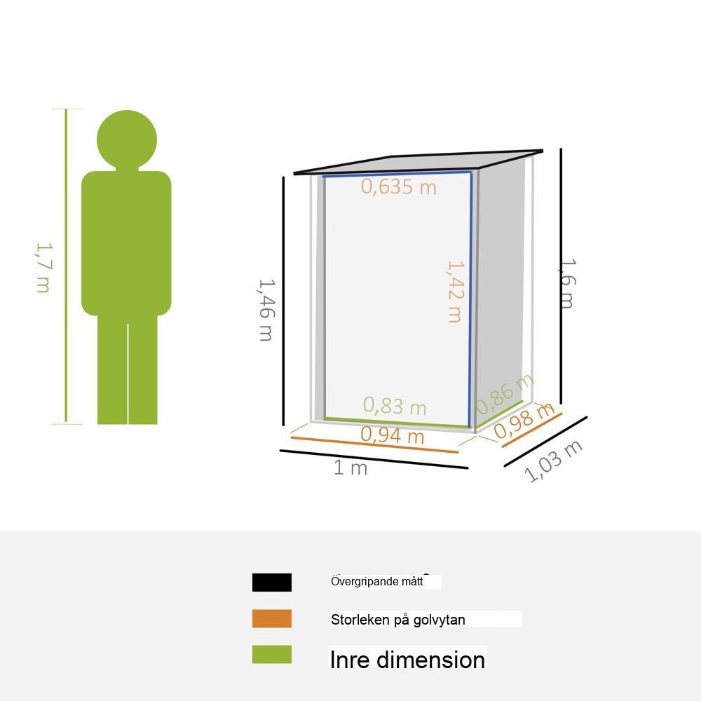 Slitstarkt trädgårdsskjul i metall – 1x1m förvaring för verktyg och utrustning