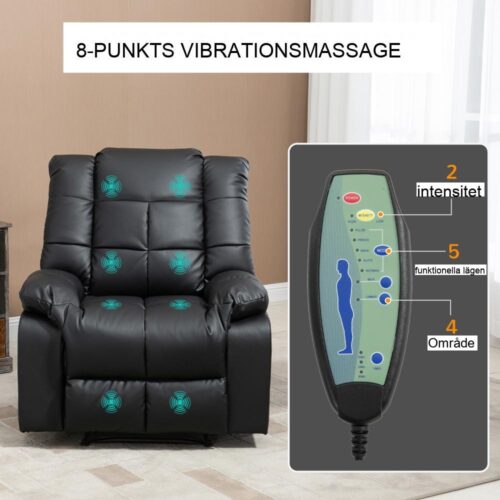 Elektrisk massagestol med vibration, lutning och läderklädsel – Svart