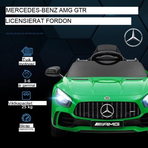 Mercedes-Benz AMG GTR Elbil för barn med fjärrkontroll, musik och lampor, grön (3-6 år)