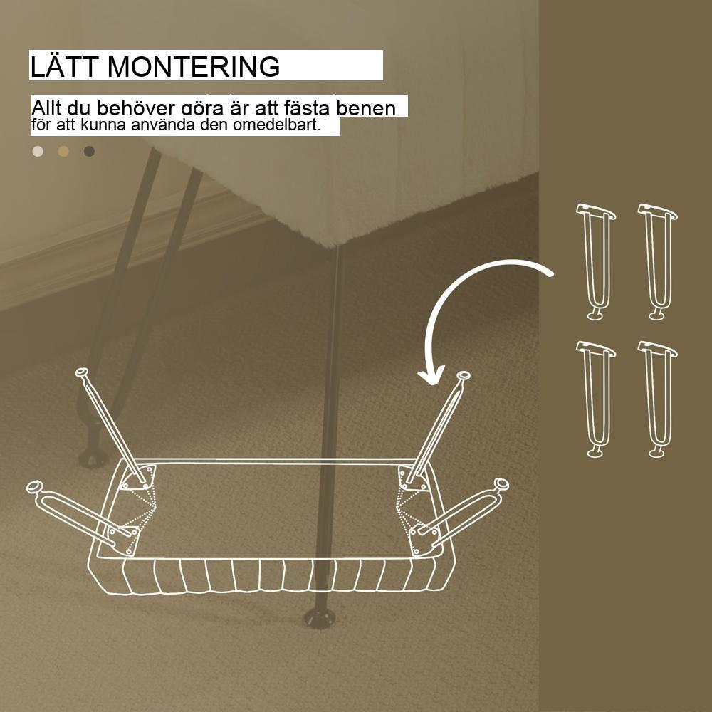 Klädd bänk i fuskpäls med metallben – Krämvit skobänk för sovrum Vardagsrum 82cm