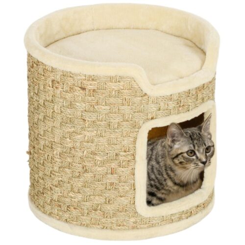 Khaki Cat Tower Barrel Skrapstolpe – 2 nivåer, Sisal Material