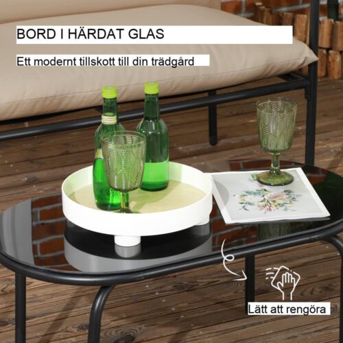 Bekvämt stål Khaki trädgårdsmöbler set med soffbord i glas