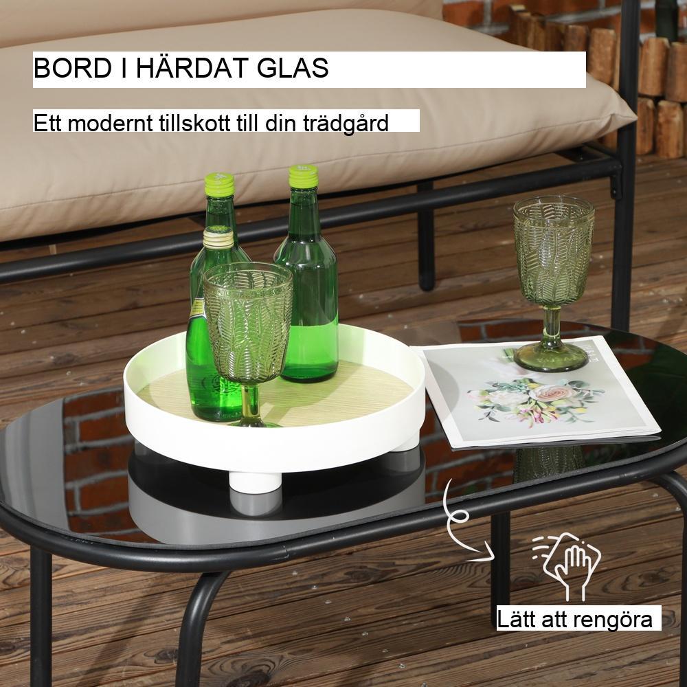 Bekvämt stål Khaki trädgårdsmöbler set med soffbord i glas