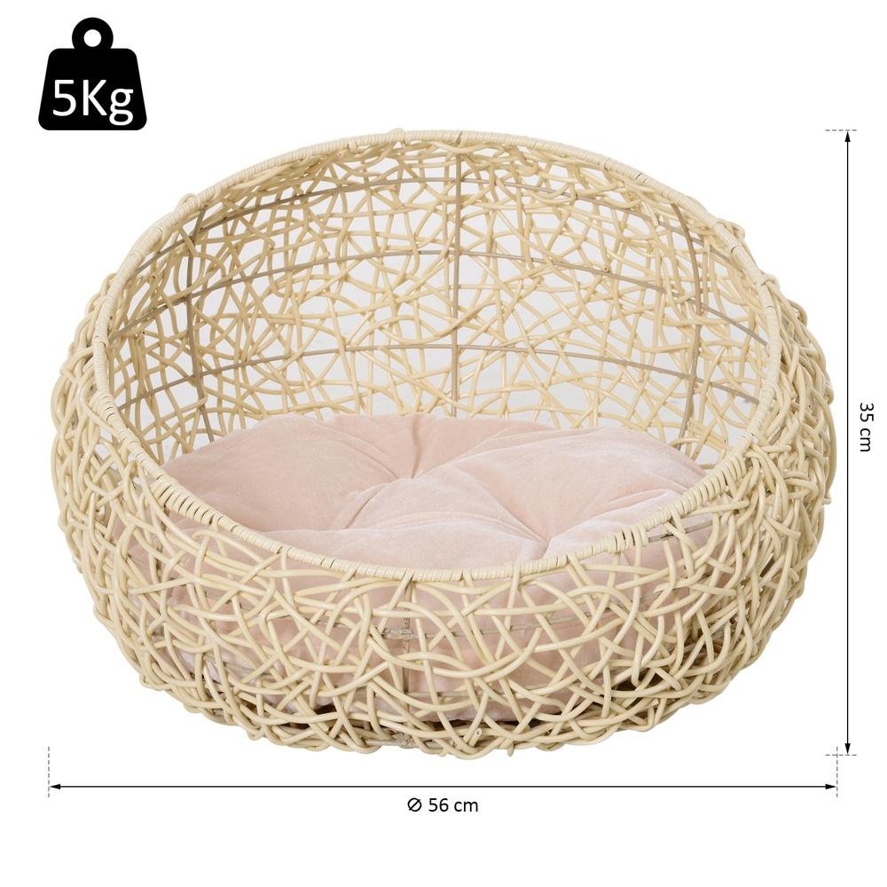 Snygg Rotting Cat Cave Bed med Dyna, Beige, Ø56cm