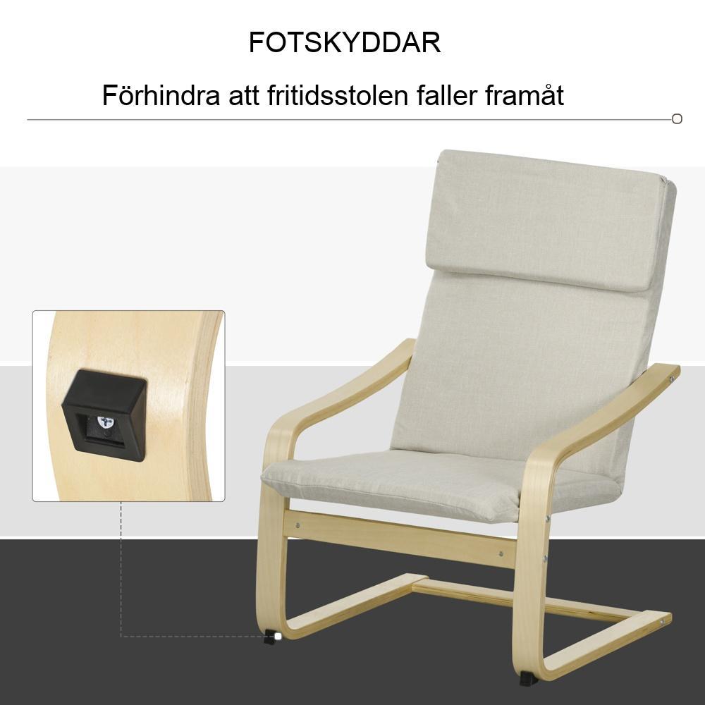 Cream White Linne Lounge Chair Set med pall, armstöd och nackstöd