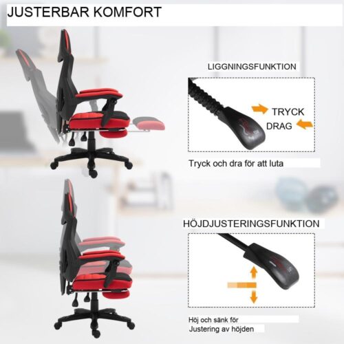 Ergonomisk spelstol med fotstöd, justerbar höjd för kontor och hem