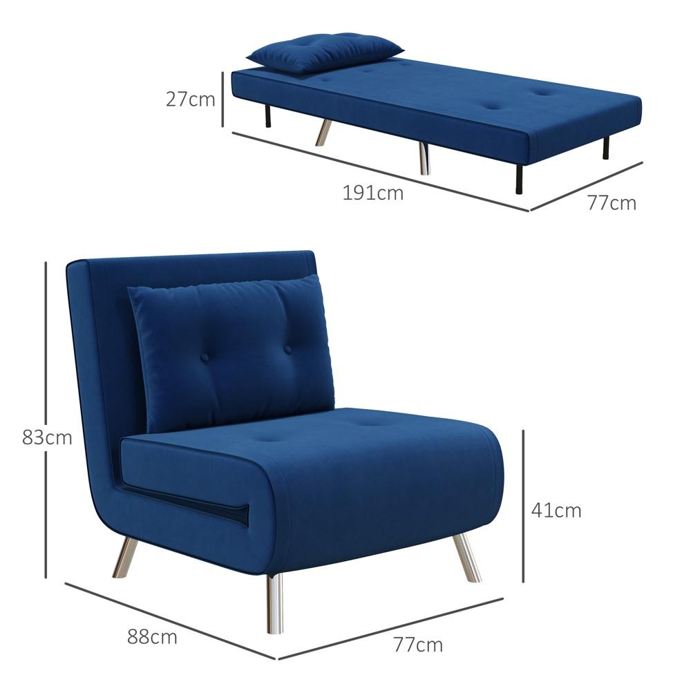 Blue Velvet Hopfällbar Bäddsoffa Stol Fåtölj Sleeper med kuddar 77x88x83cm