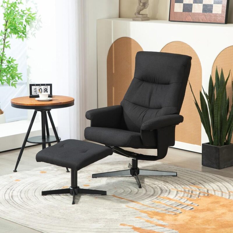 Black Velvet Recliner Stol med gung- och vridfunktion samt fotpall