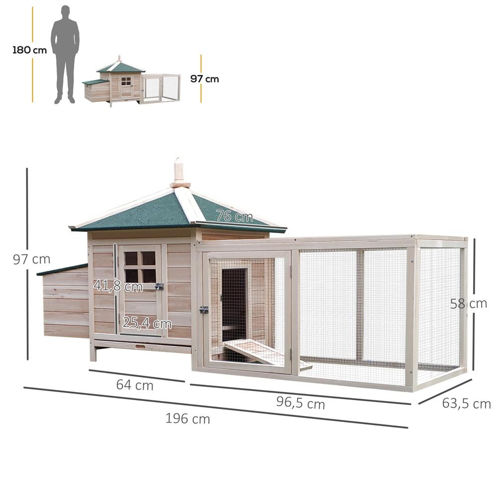 Rymlig Pine Wood Bantam Chicken Coop med Run och Nesting Box 196x76cm