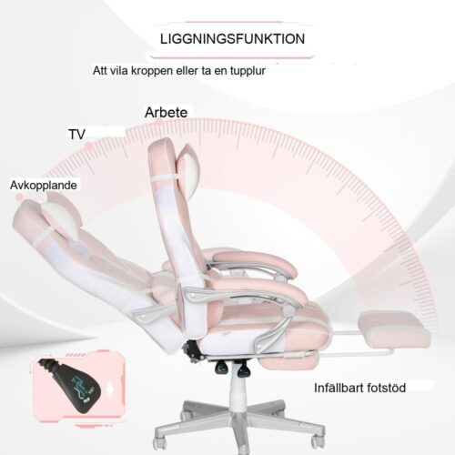 Rosa spelstol med fotstöd, justerbar höjd och svankstöd