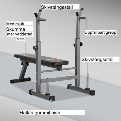 Justerbar hopfällbar viktbänk med hantelställ för hemmaträning