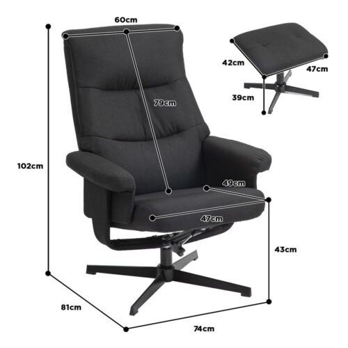 Black Velvet Recliner Stol med gung- och vridfunktion samt fotpall