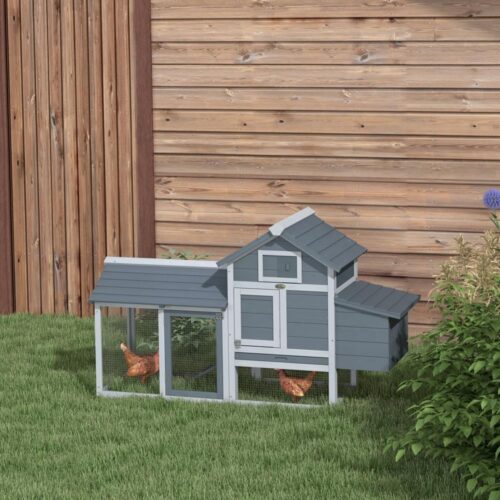 Gran Wood Bantam Chicken Coop med häckningslåda och ramp – Grå, Stor Run