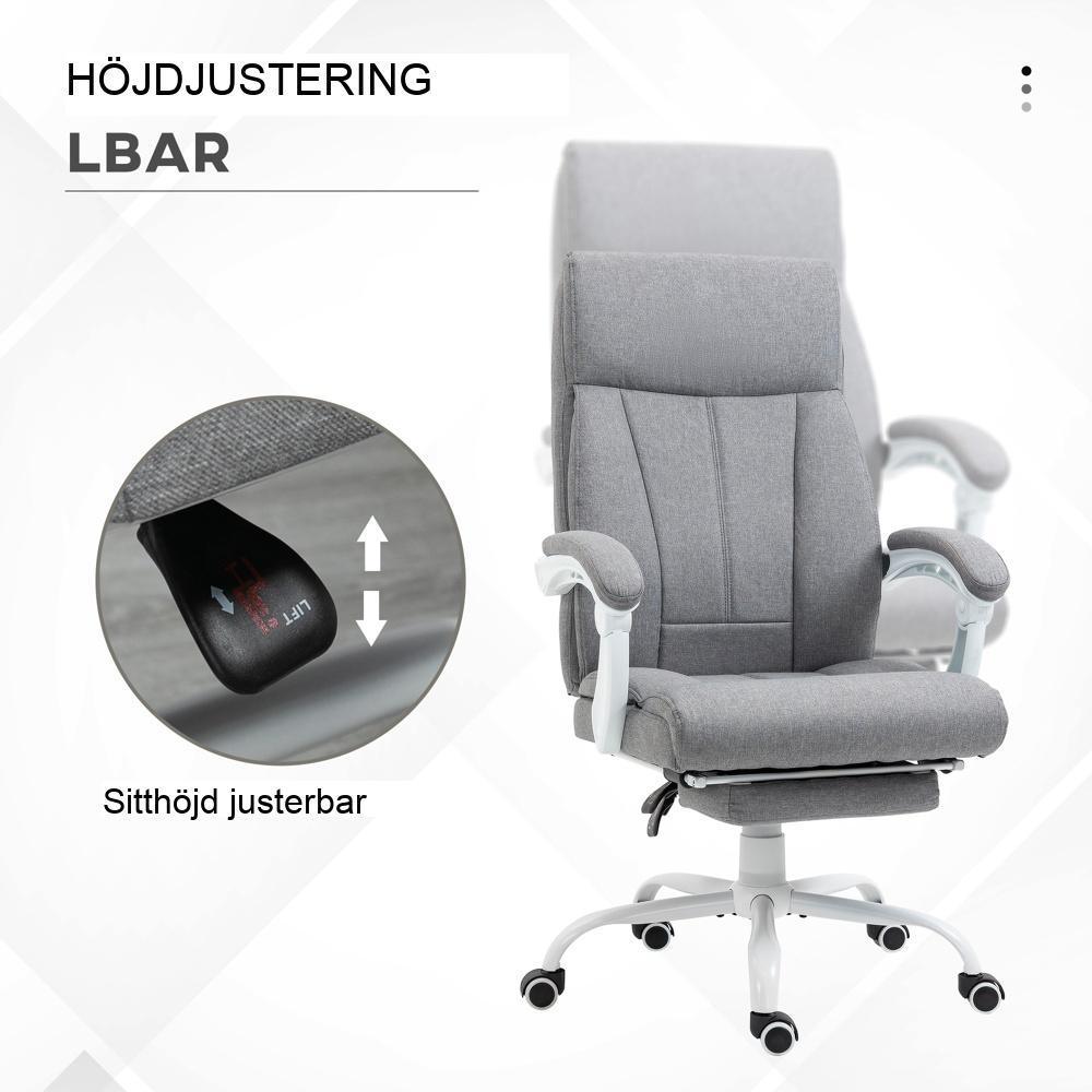 Ergonomisk kontorsstol med justerbart ryggstöd och fotstöd, höjdjusterbar