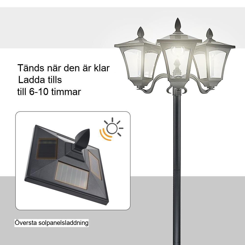 Solar Garden Lantern med 3 LED-lågor, dimbar och Auto-Sensor