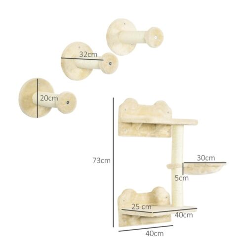 Cat Climbing Tower med hängmatta, skrapstolpar och trappsteg Beige Creme White