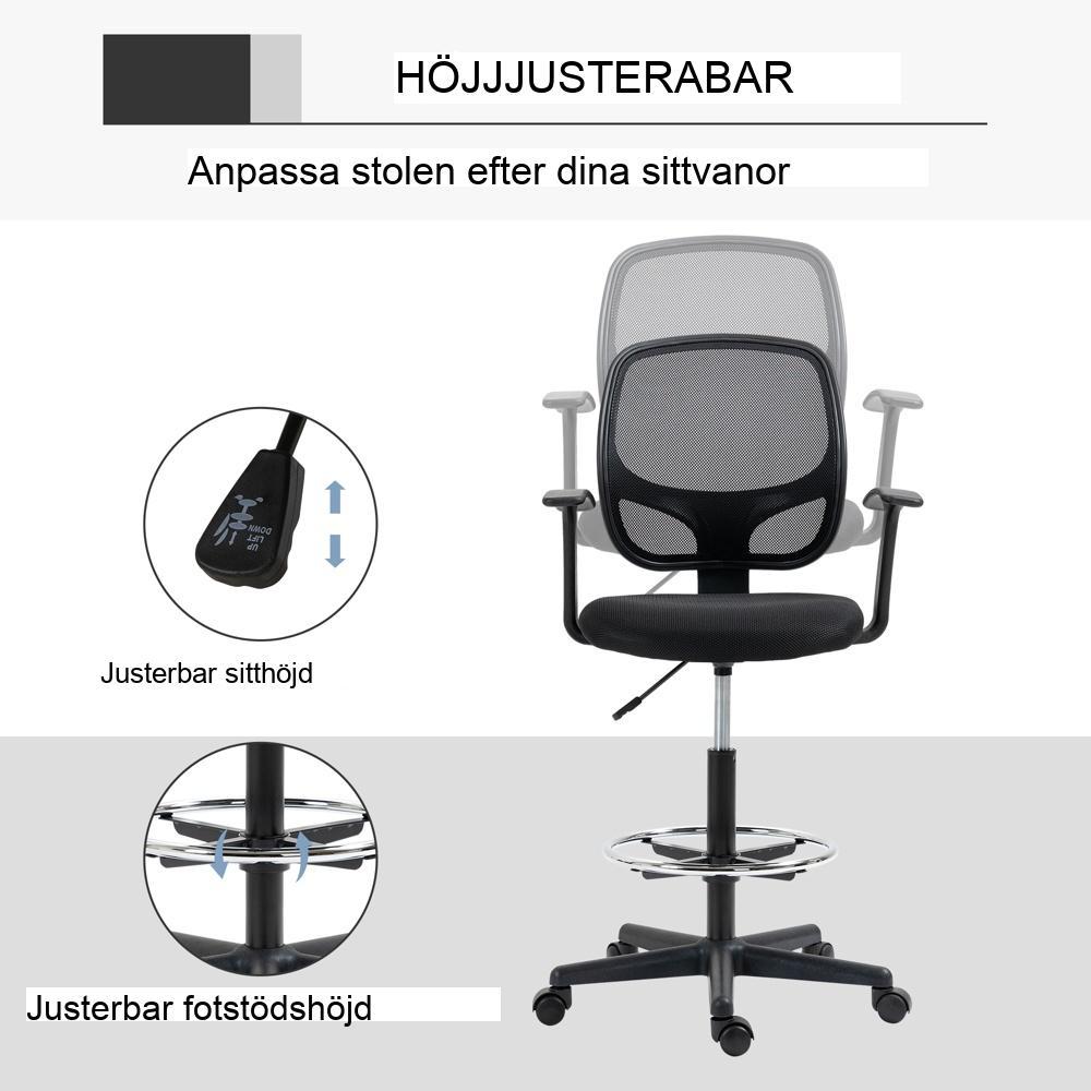 Ergonomisk kontorsstol med justerbart fotstöd, andningsbar meshrygg, upp till 120 kg