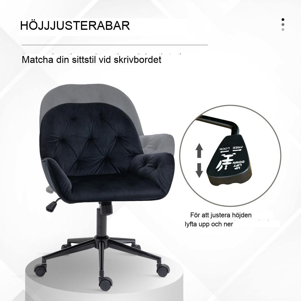 Svart ergonomisk snurrstol, justerbar höjd, sammetslook