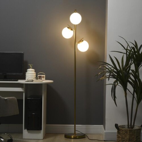 Modern 3-ljus golvlampa i glas – guld, 169 cm, E27-sockel, 40W Max