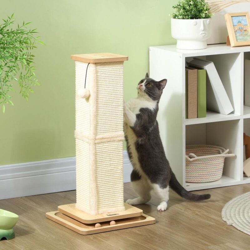 Triple Fun Cat Scratching Post med Sisal och Play Balls – Ek