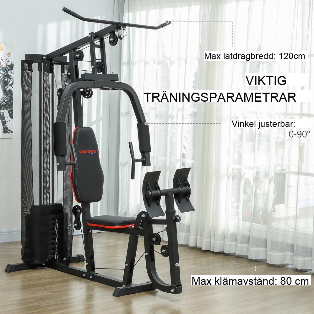 Kraftig kraftstation med Lat Pull-Down och Benpress för Home Gym – Svart