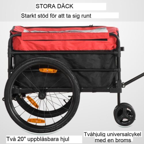 Röd 2-i-1 cykelvagn och vagn med förvaringsväska, reflektorer, 40 kg kapacitet