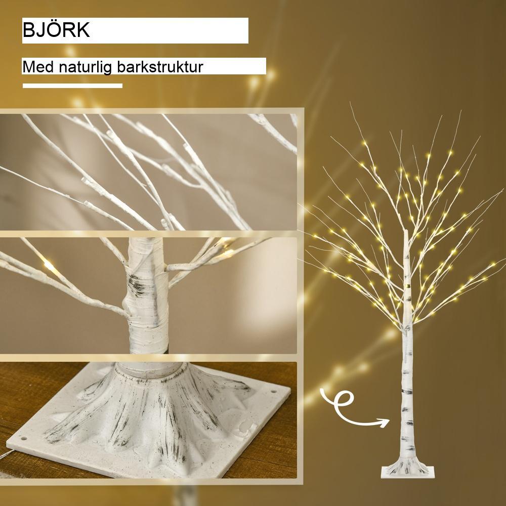 LED-björk, 150 cm konstgjord vit bark med 96 lampor