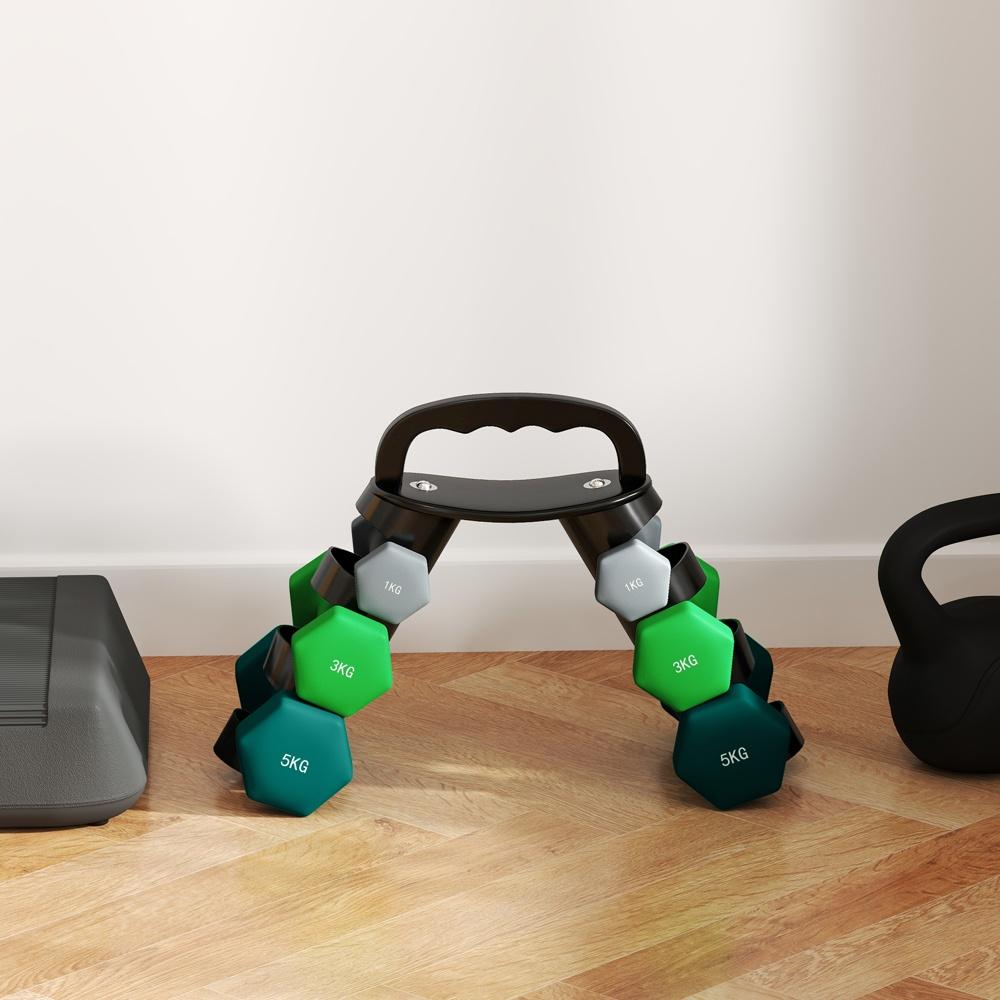 Justerbart hantelset med hopfällbart ställ – 6 hantlar, Kettlebell-alternativ