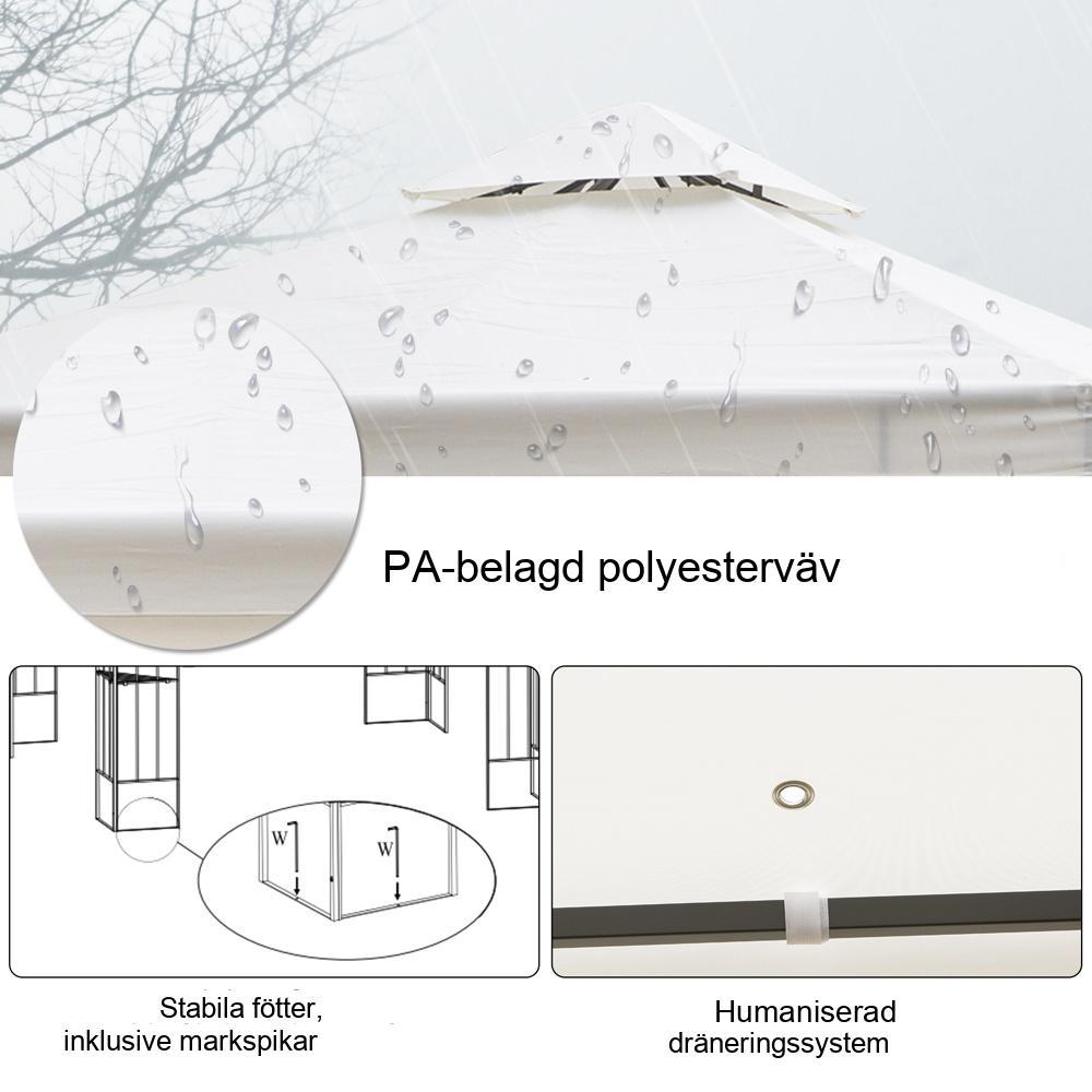 Elegant Leaf Design Steel Garden Gazebo, vattentätt uteplats partytält, 2,95×2,95m