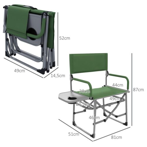 Fällbar campingstol med sidobord och mugghållare – Grönt Oxfordmaterial