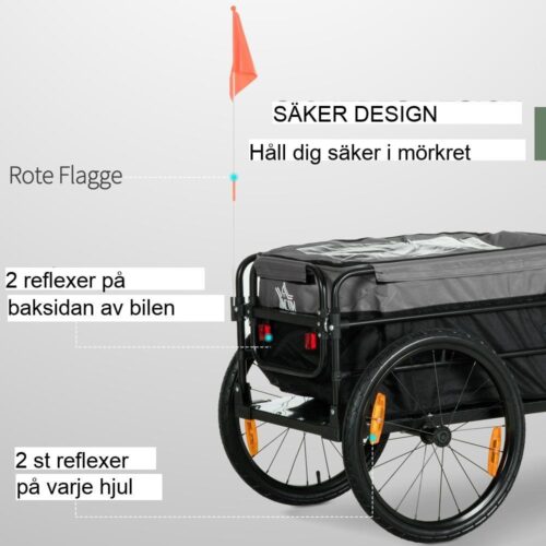 2-i-1 cykelsläp och handkärra med stora däck, 40 kg kapacitet