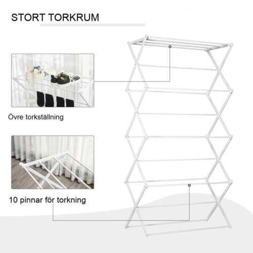 Stort hopfällbart torkställ 8-vånings metall Vit 74x35x144cm