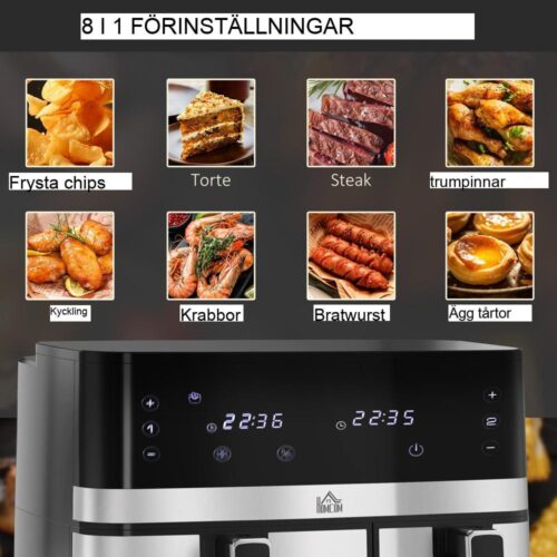 Luftfritös med dubbelkammare, 8,5 l, 8 förinställningar, pekskärmstimer, non-stick